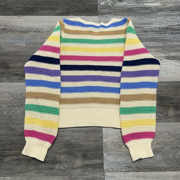 Gap Crochet Sweater Striped Multicolor Womens Medium Crewneck Jumper Sweater - Picture 1 of 7